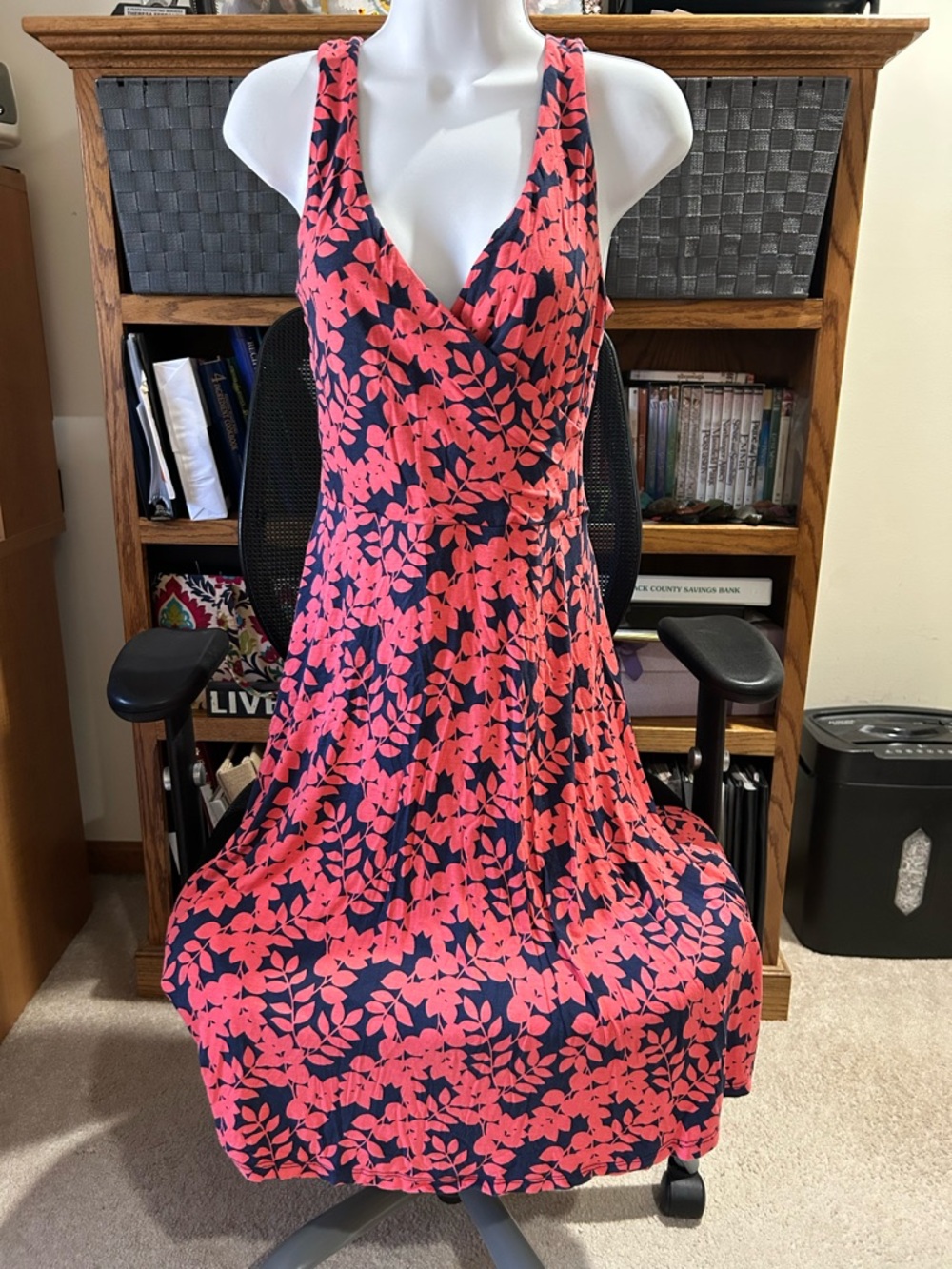 Boden Navy and Coral Floral Wrap Midi Dress